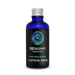 Genuine Terpenes Critical Jack Live Hemp in a blue glass bottle, hybrid terpene blend with pine, citrus and lemon notes.