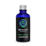 Genuine Terpenes Lemon OG Canna-Derived Range in a blue glass bottle, offering a lemon, citrus, earthy terpene profile.