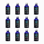 Genuine Terpenes Variety Sample Pack featuring profiles from Essence, Live, Booster, and Twist Ranges in blue glass bottles.