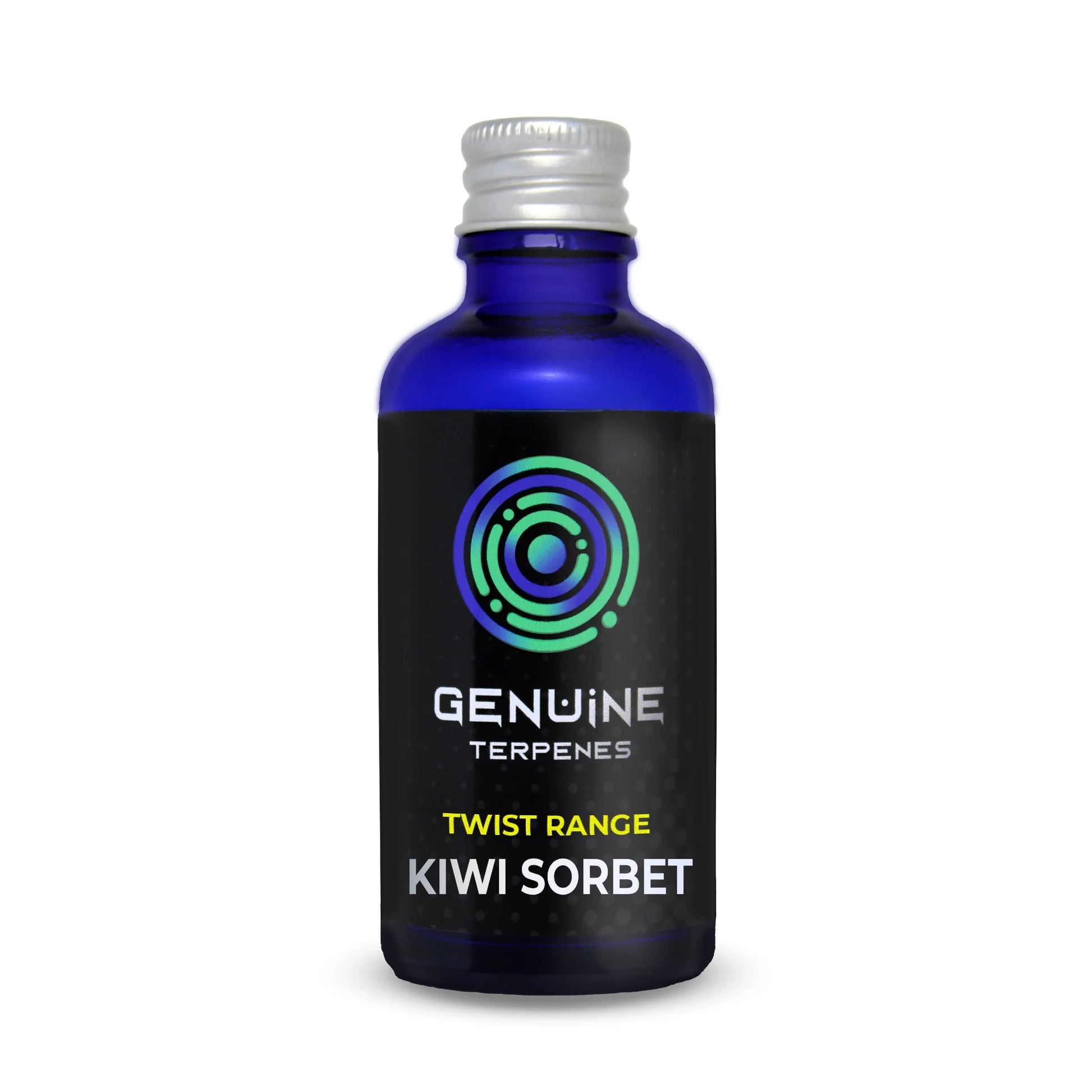 Genuine Terpenes Kiwi Sorbet in a blue bottle, delivering a Fruity, Herbal, Tropical & Earthy terpene profile.