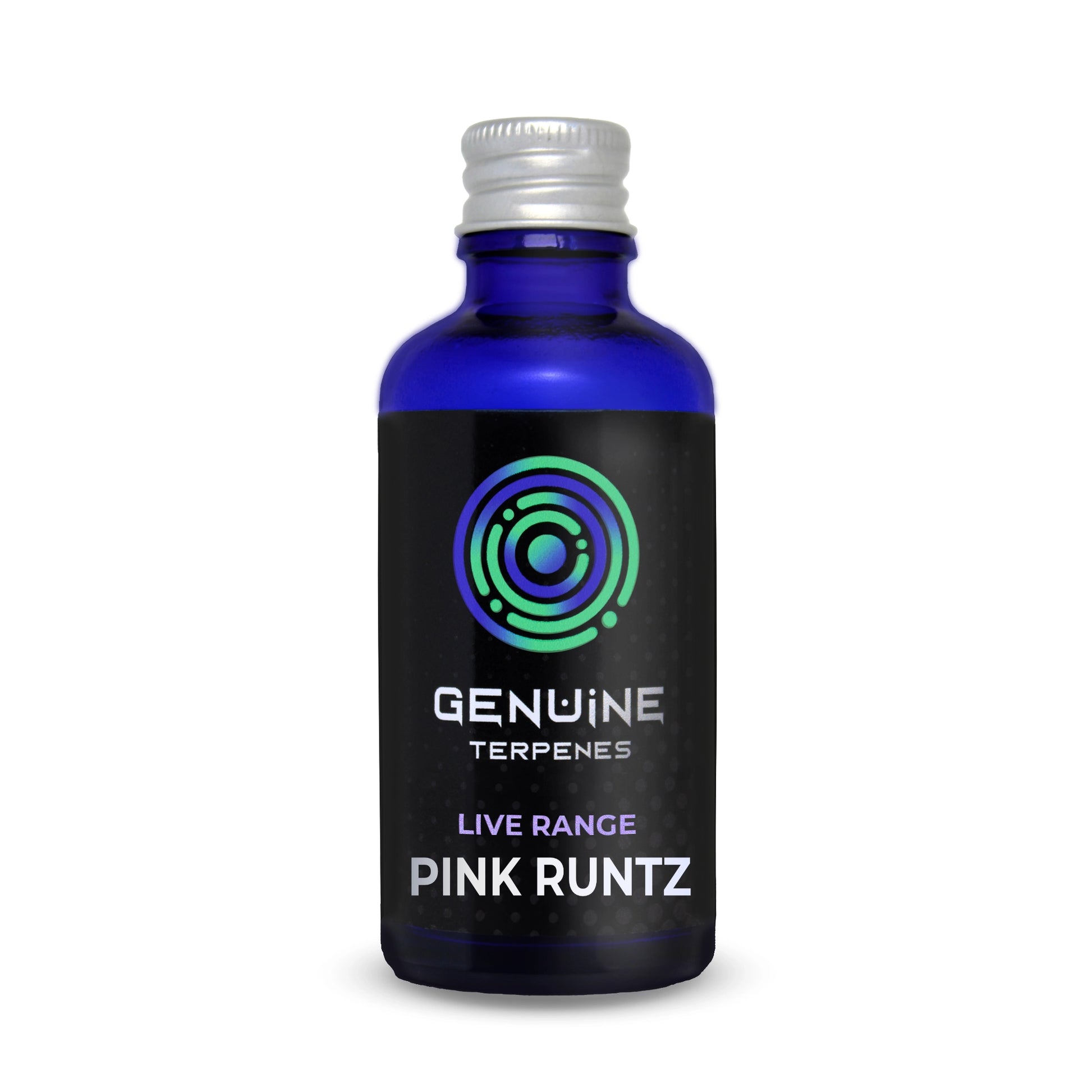 Bottle of Genuine Terpenes Pink Runtz on a white background