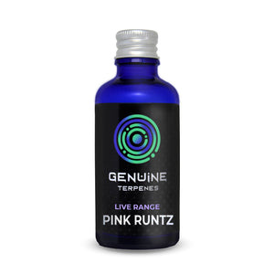 Bottle of Genuine Terpenes Pink Runtz on a white background